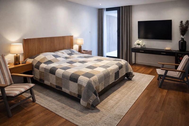 Дизайн интерьера в стиле Контемпорари — Спальня от нейросети RoomGPT