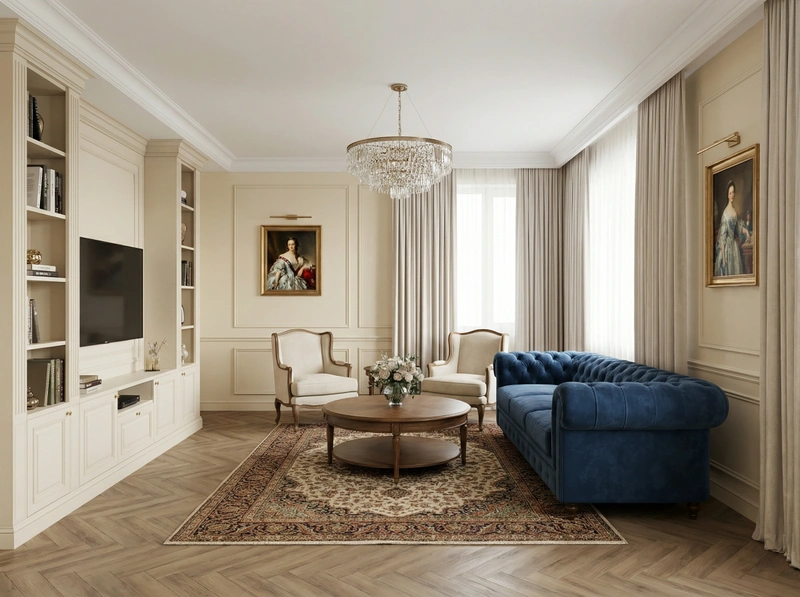 Дизайн интерьера в стиле Классика — Гостиная от нейросети RoomGPT
