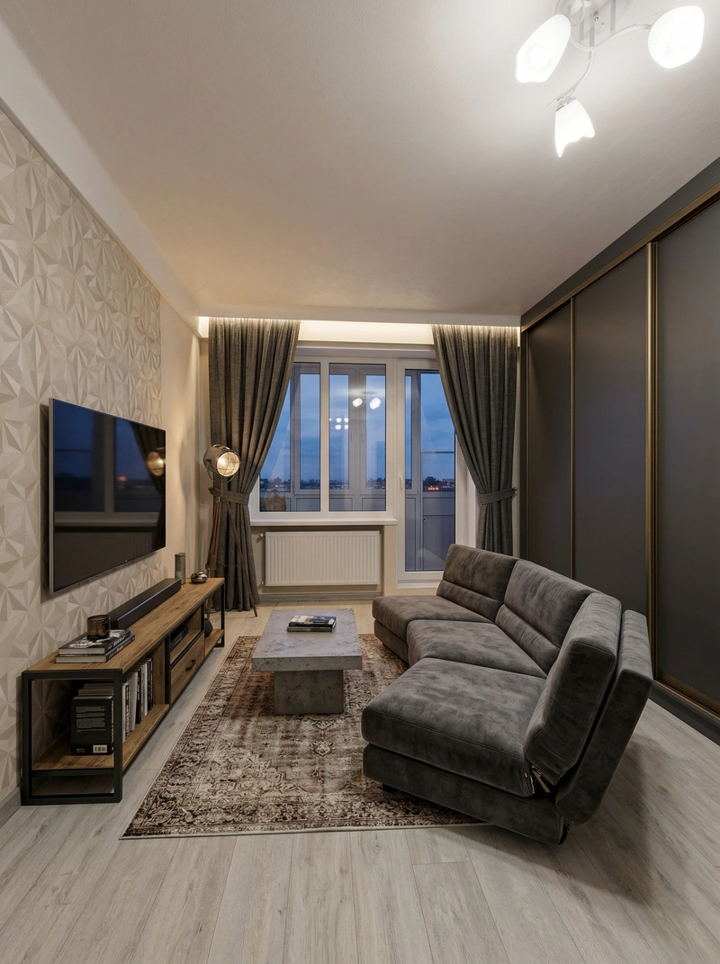 Дизайн интерьера в стиле Лофт — Гостиная от нейросети RoomGPT