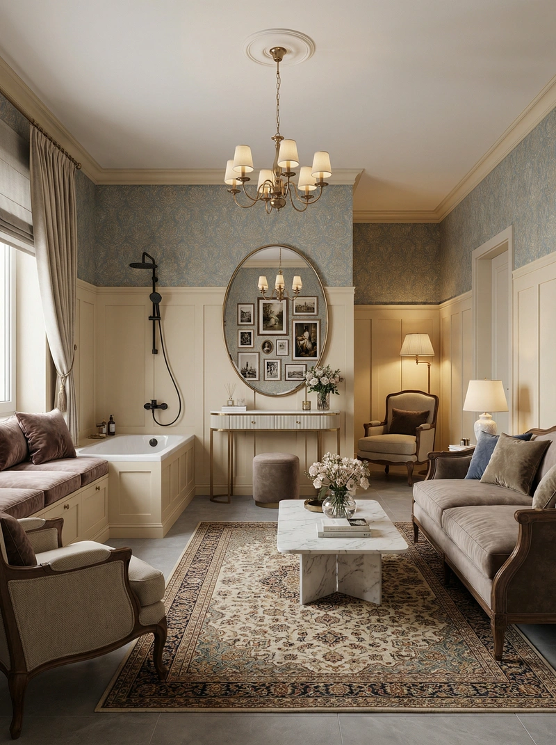 Дизайн интерьера в стиле Классика — Гостиная от нейросети RoomGPT