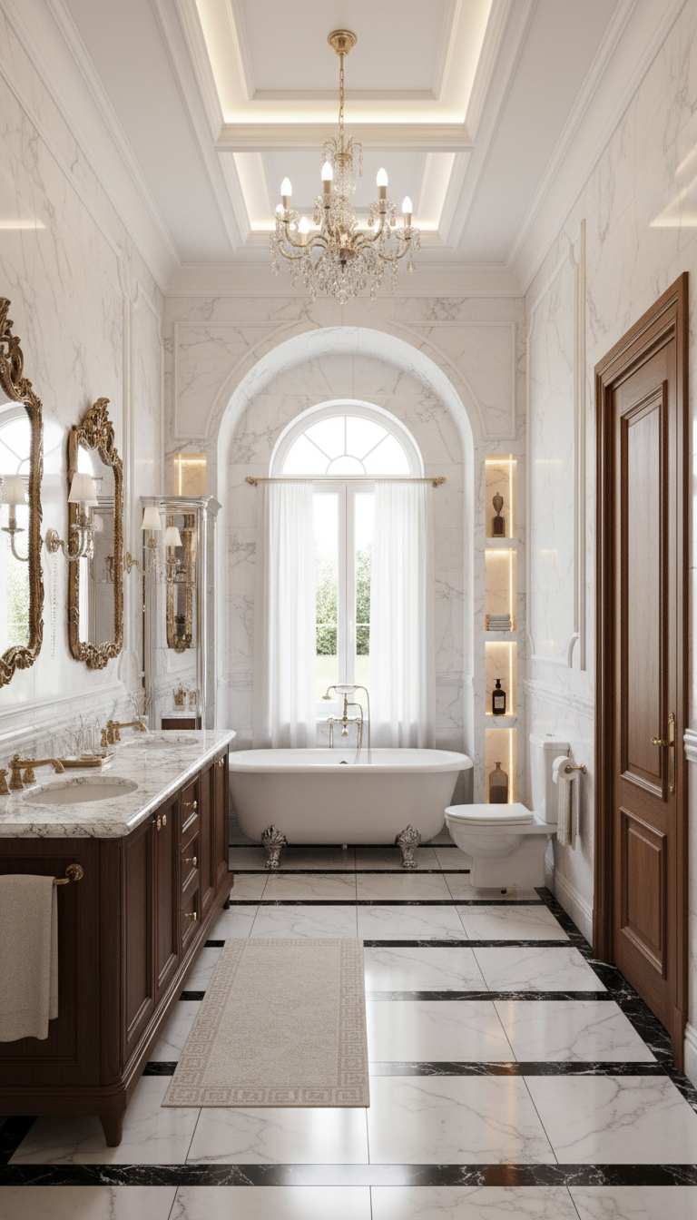 Дизайн ванной в стиле Классика — фото интерьера от нейросети RoomGPT