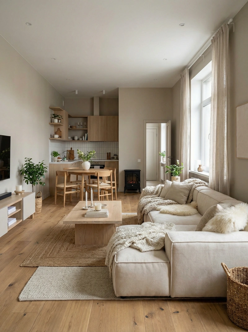 Дизайн интерьера в стиле Хюгге — Гостиная от нейросети RoomGPT