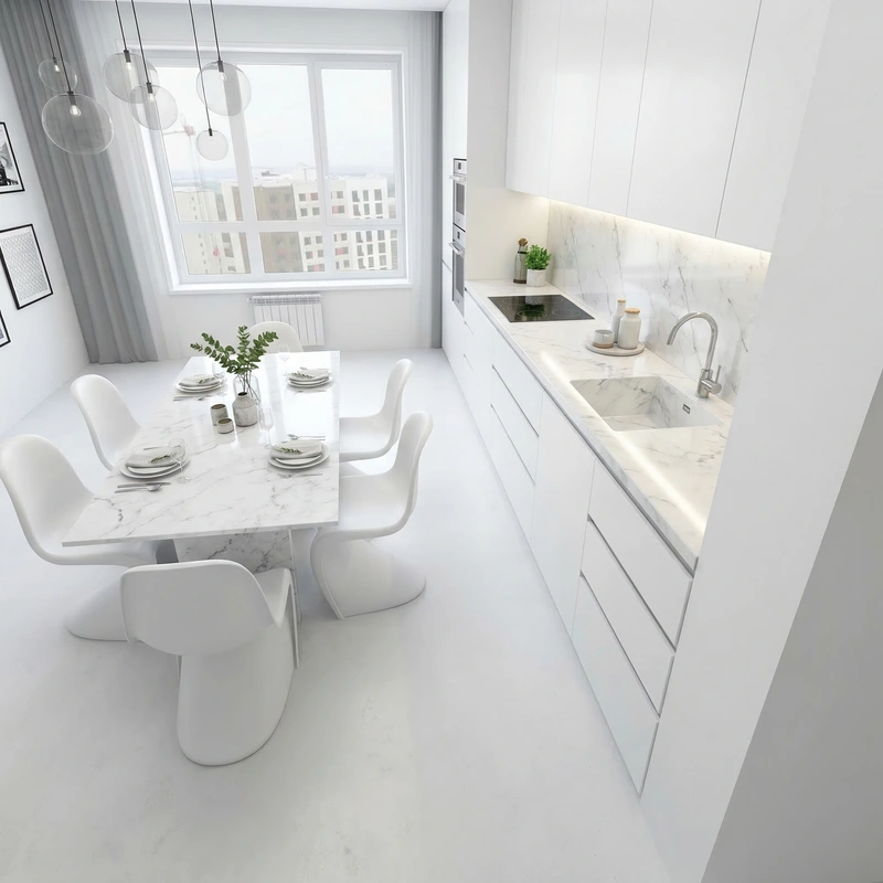 Дизайн кухни в стиле Сканди — фото интерьера от нейросети RoomGPT