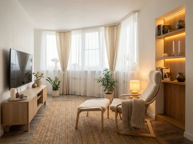 Дизайн интерьера в стиле Хюгге — Гостиная от нейросети RoomGPT