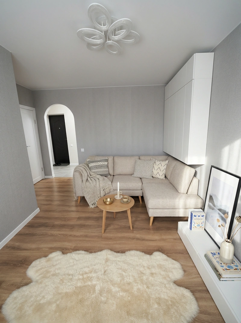 Дизайн гостиной в стиле Хюгге — фото интерьера от нейросети RoomGPT