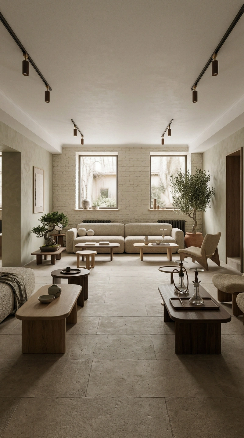 Дизайн гостиной в стиле Japandi — фото интерьера от нейросети RoomGPT