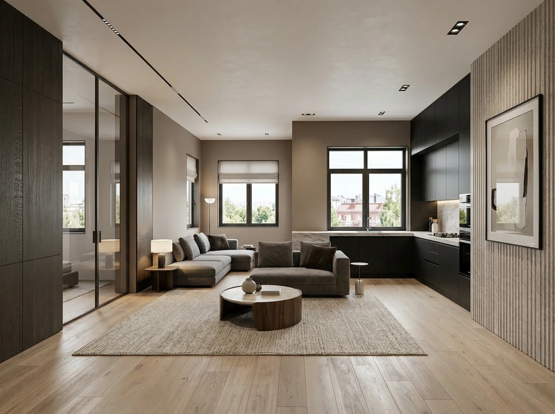 Дизайн гостиной в стиле Контемпорари — фото интерьера от нейросети RoomGPT