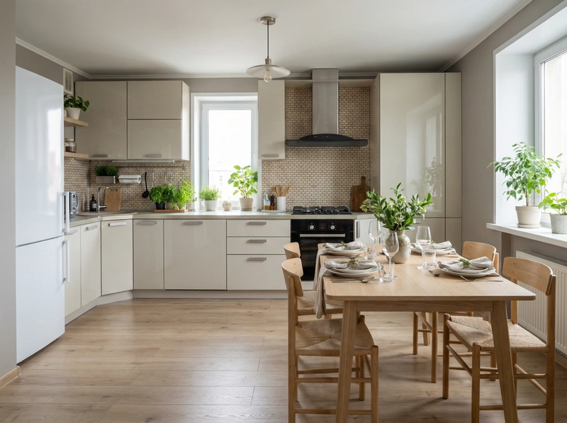 Дизайн интерьера в стиле Сканди — Кухня от нейросети RoomGPT