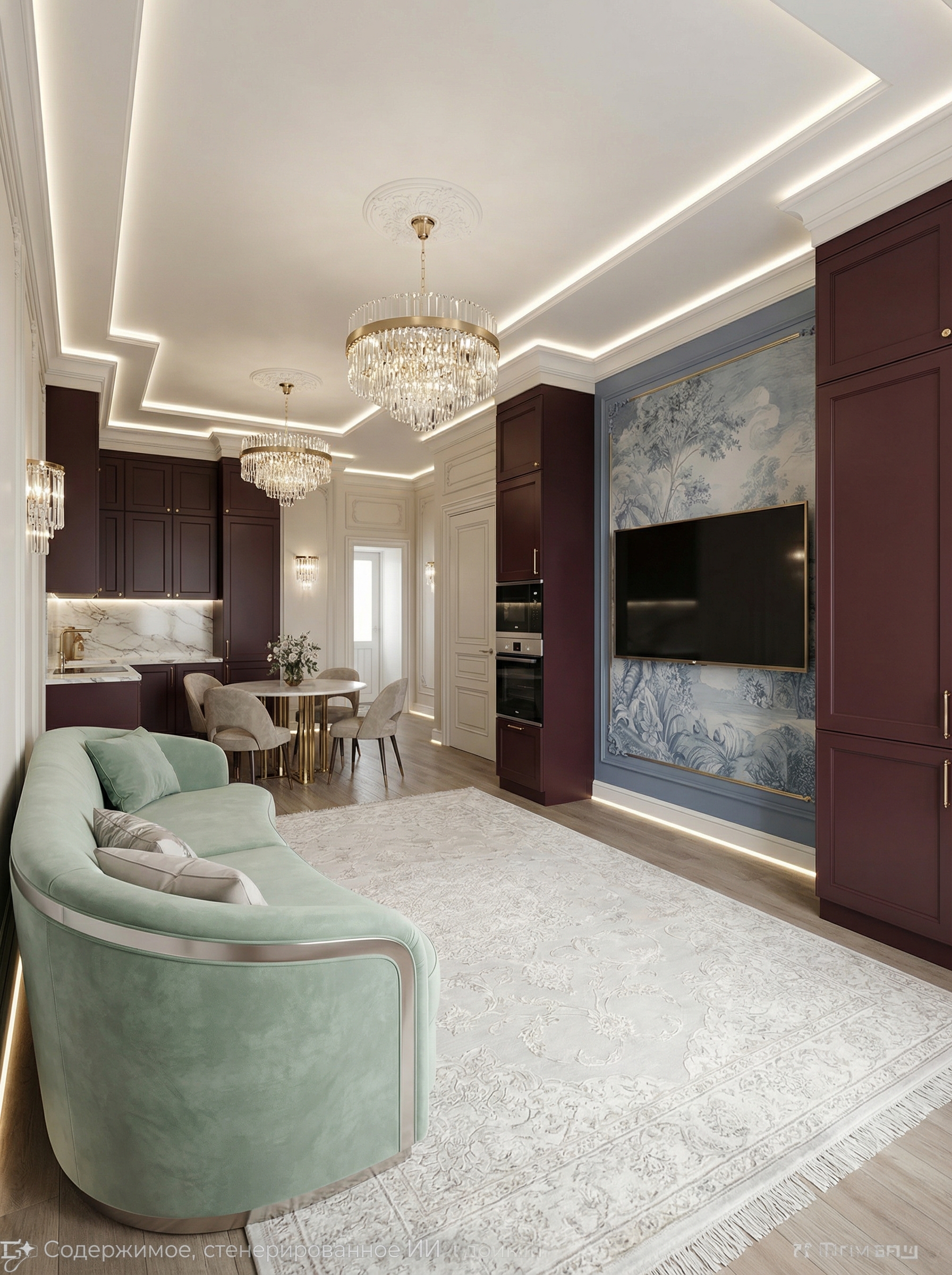 Дизайн гостиной в стиле Неоклассика — фото интерьера от нейросети RoomGPT