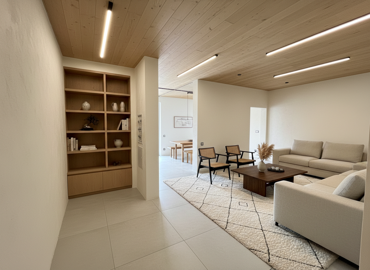 Дизайн гостиной в стиле Japandi — фото интерьера от нейросети RoomGPT