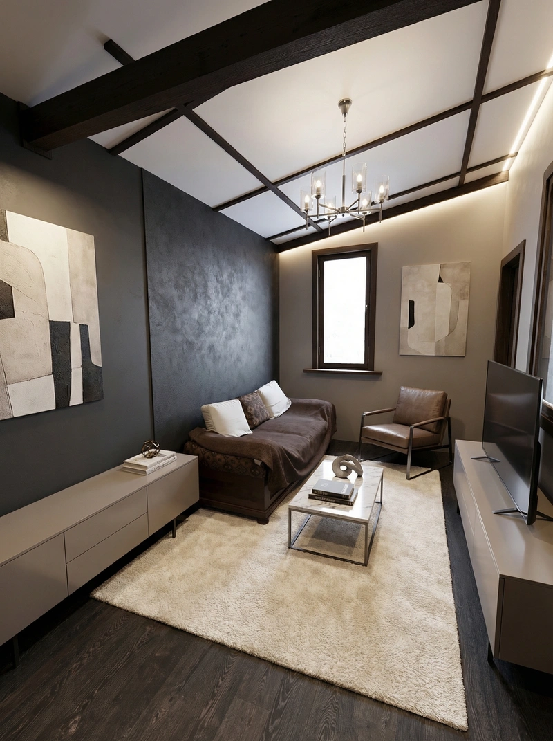 Дизайн интерьера в стиле Контемпорари — Гостиная от нейросети RoomGPT