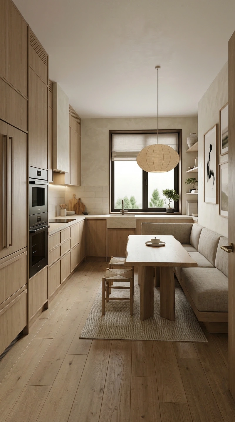 Дизайн кухни в стиле Japandi — фото интерьера от нейросети RoomGPT