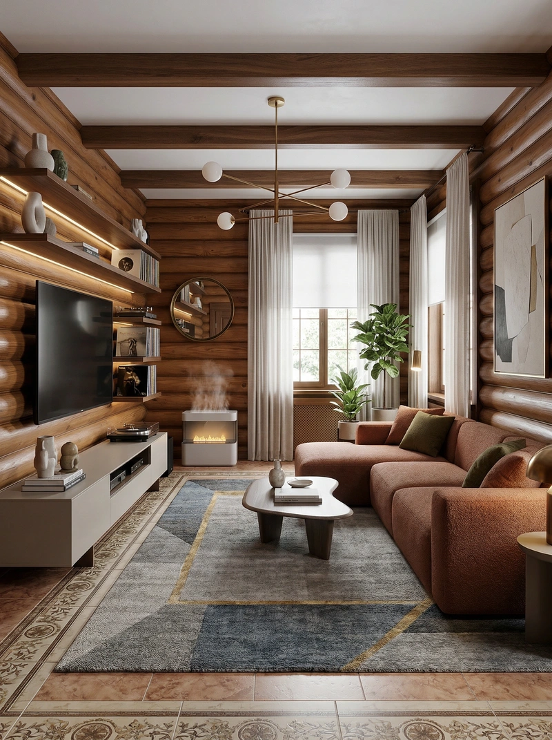 Дизайн интерьера в стиле Контемпорари — Гостиная от нейросети RoomGPT