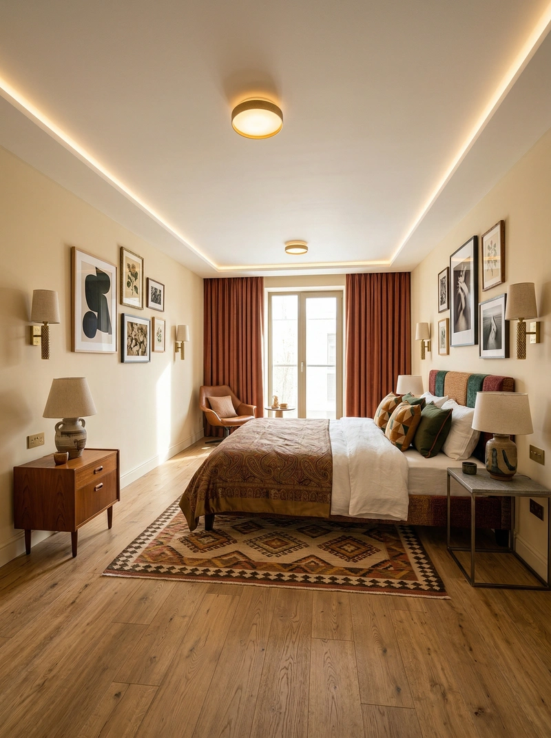 Дизайн спальни в стиле Эклектика — фото интерьера от нейросети RoomGPT