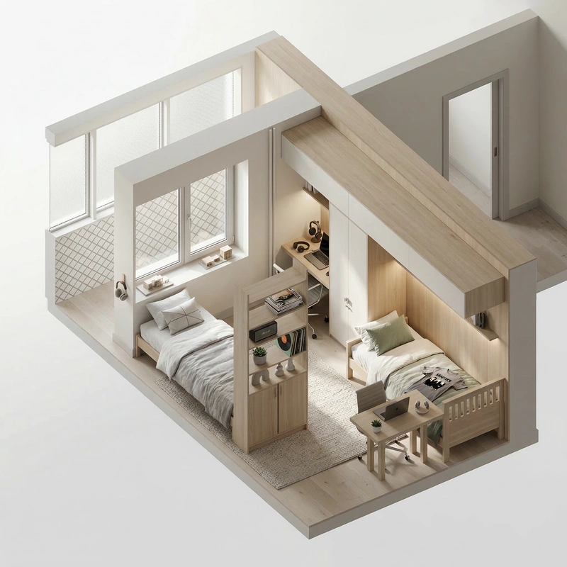 Дизайн спальни в стиле Сканди — фото интерьера от нейросети RoomGPT