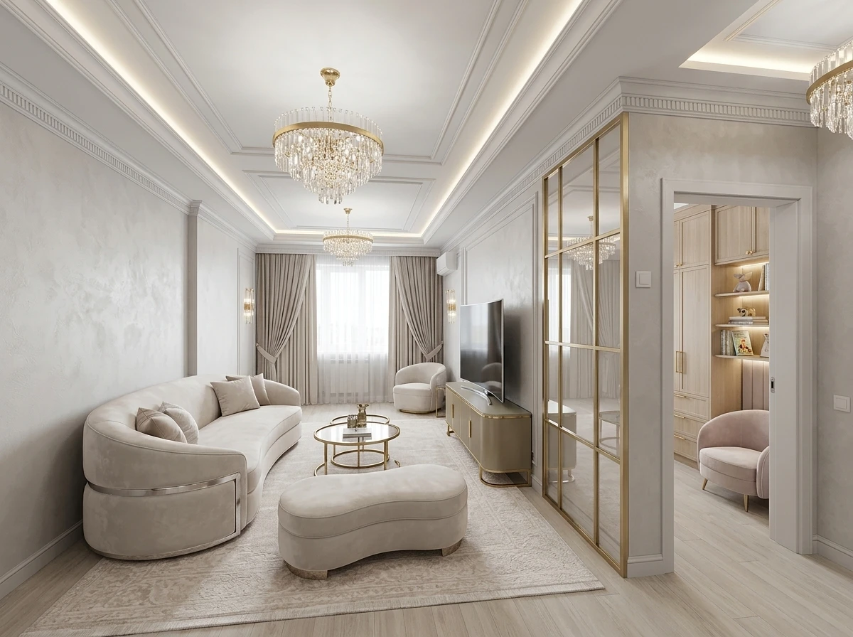 Дизайн гостиной в стиле Неоклассика — фото интерьера от нейросети RoomGPT