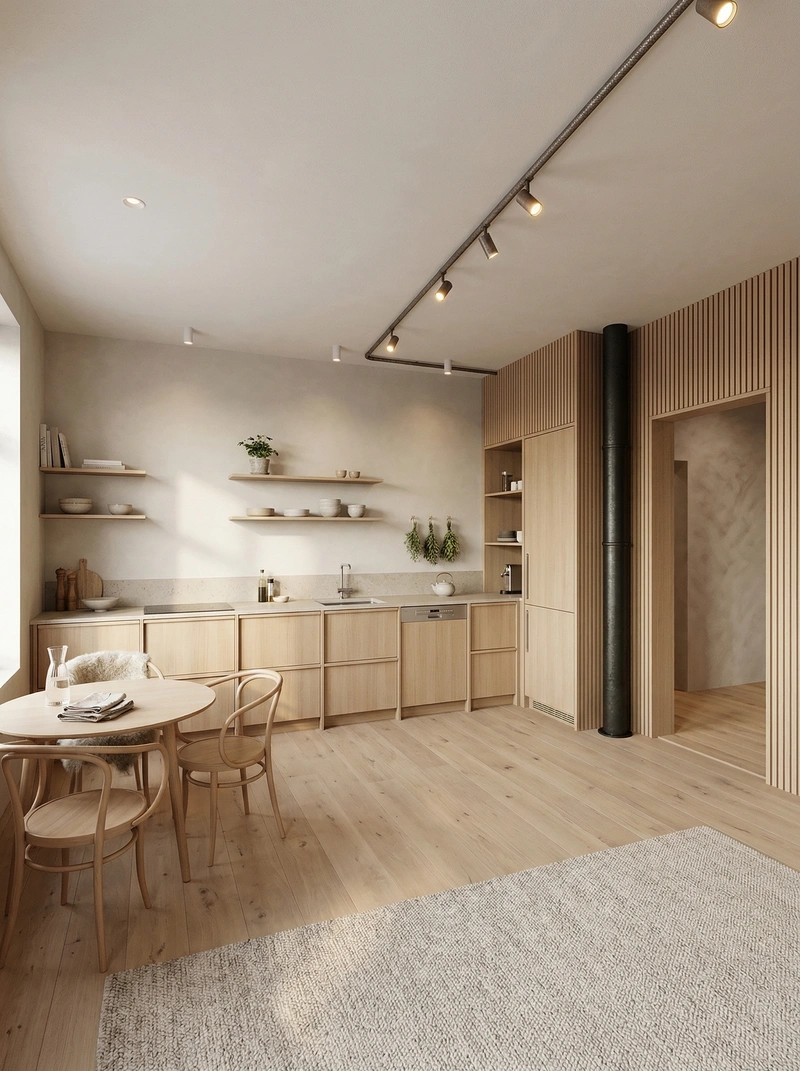 Дизайн кухни в стиле Хюгге — фото интерьера от нейросети RoomGPT