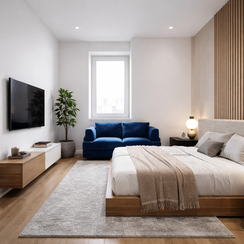 Дизайн спальни в стиле Минимализм — фото интерьера от нейросети RoomGPT