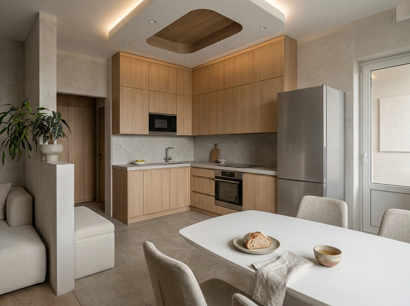 Дизайн кухни в стиле Japandi — фото интерьера от нейросети RoomGPT