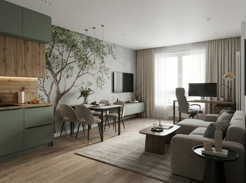 Дизайн интерьера в стиле Контемпорари — Гостиная от нейросети RoomGPT