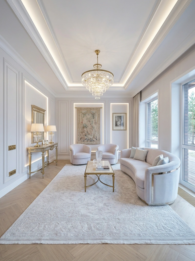 Дизайн гостиной в стиле Неоклассика — фото интерьера от нейросети RoomGPT