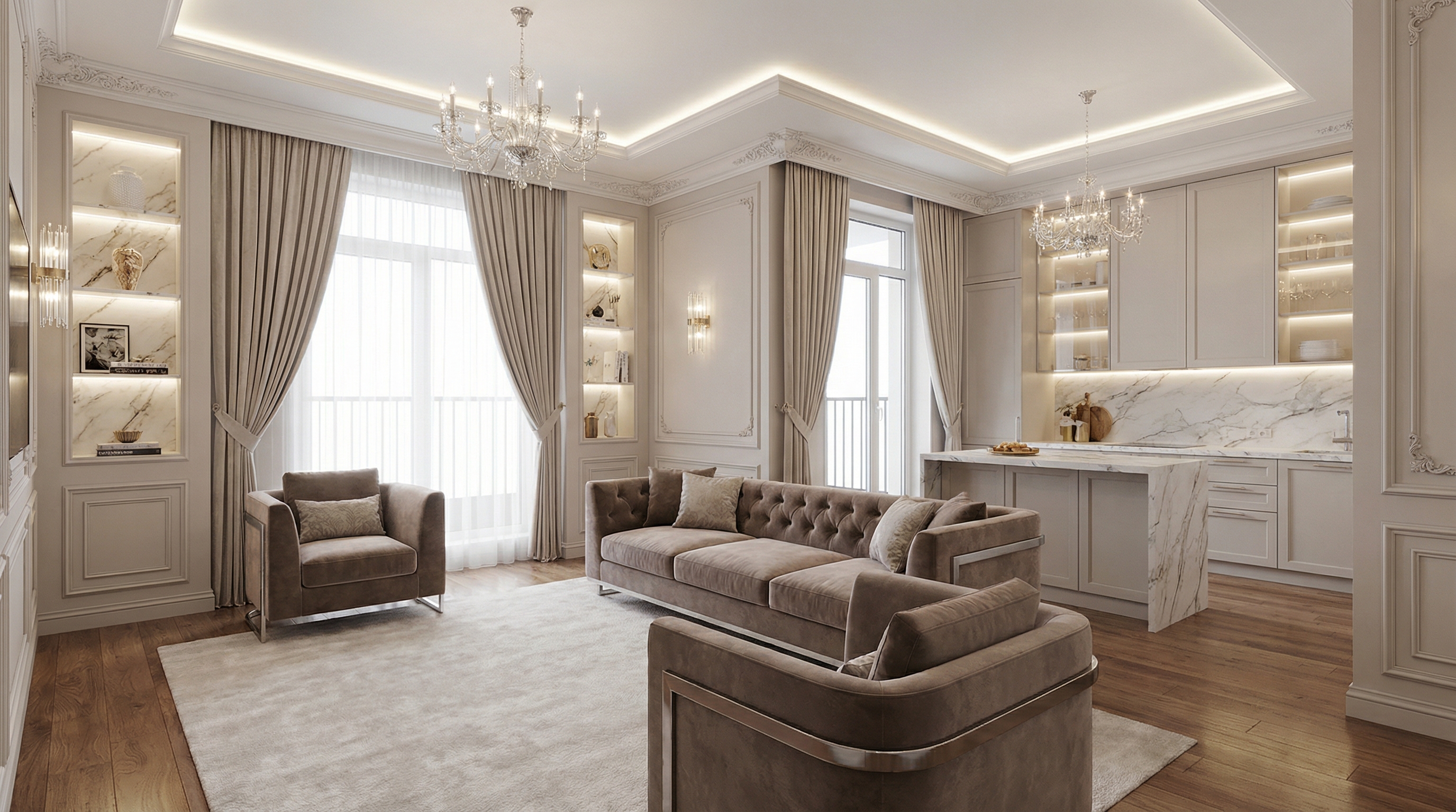 Дизайн гостиной в стиле Классика — фото интерьера от нейросети RoomGPT