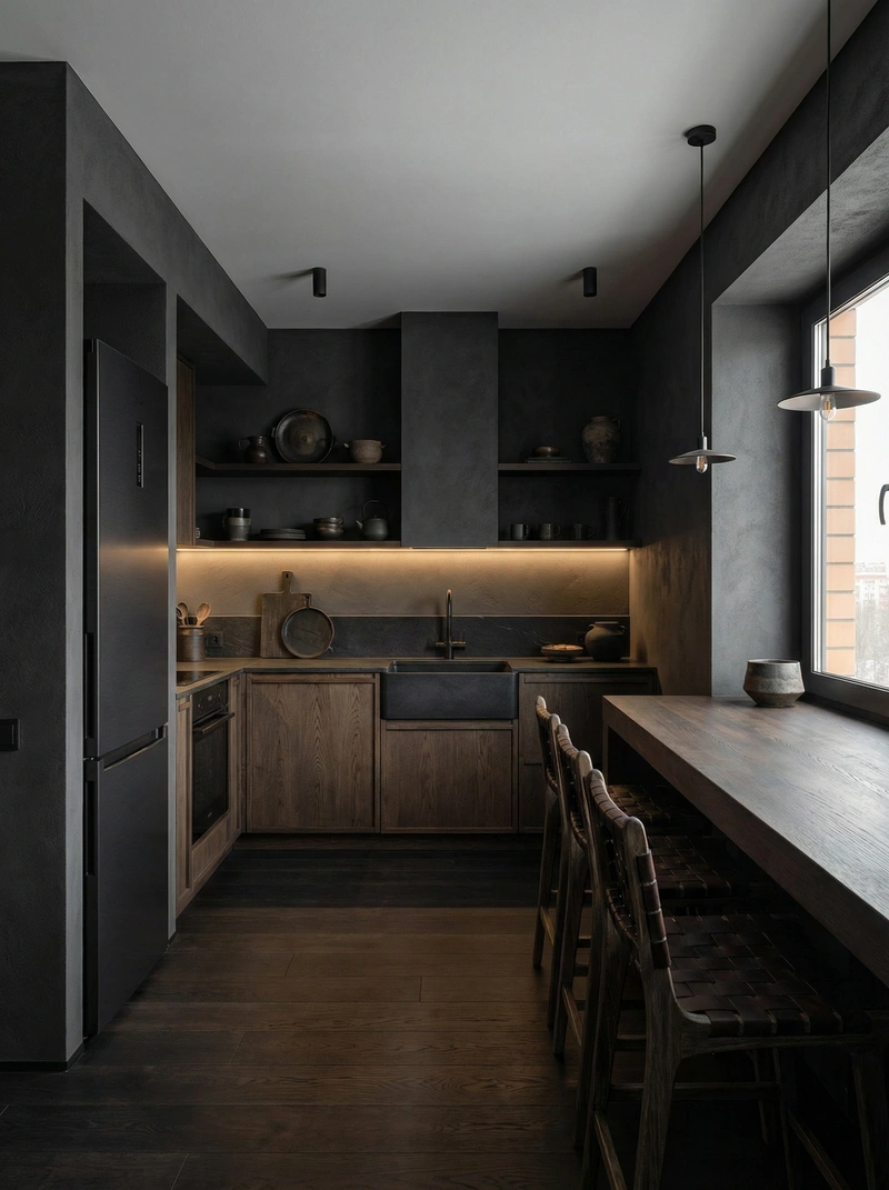 Дизайн кухни в стиле Japandi — фото интерьера от нейросети RoomGPT