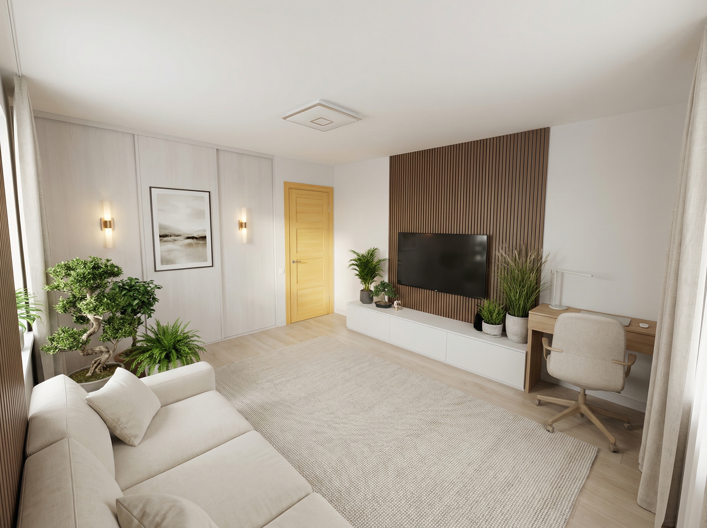 Дизайн гостиной в стиле Japandi — фото интерьера от нейросети RoomGPT