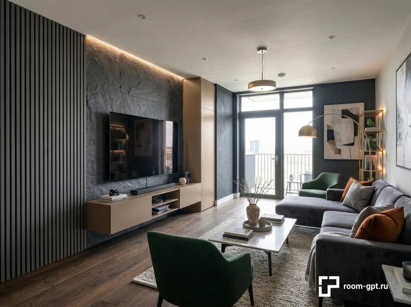 Дизайн гостиной в стиле Контемпорари — фото интерьера от нейросети RoomGPT