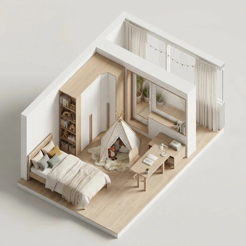 Дизайн детской в стиле Хюгге — фото интерьера от нейросети RoomGPT