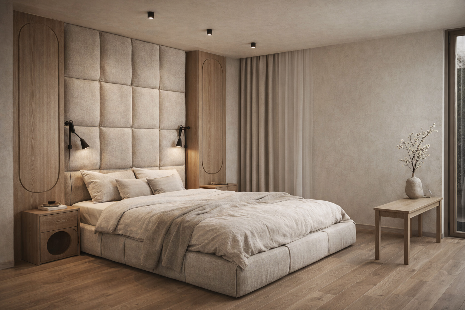 Дизайн спальни в стиле Japandi — фото интерьера от нейросети RoomGPT