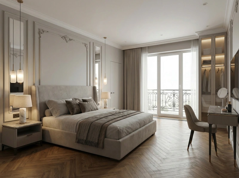 Дизайн спальни в стиле Контемпорари — фото интерьера от нейросети RoomGPT