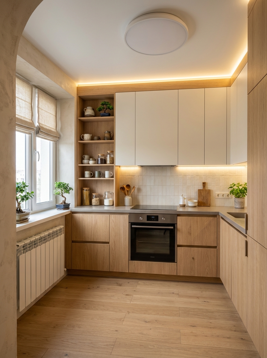 Дизайн кухни в стиле Japandi — фото интерьера от нейросети RoomGPT