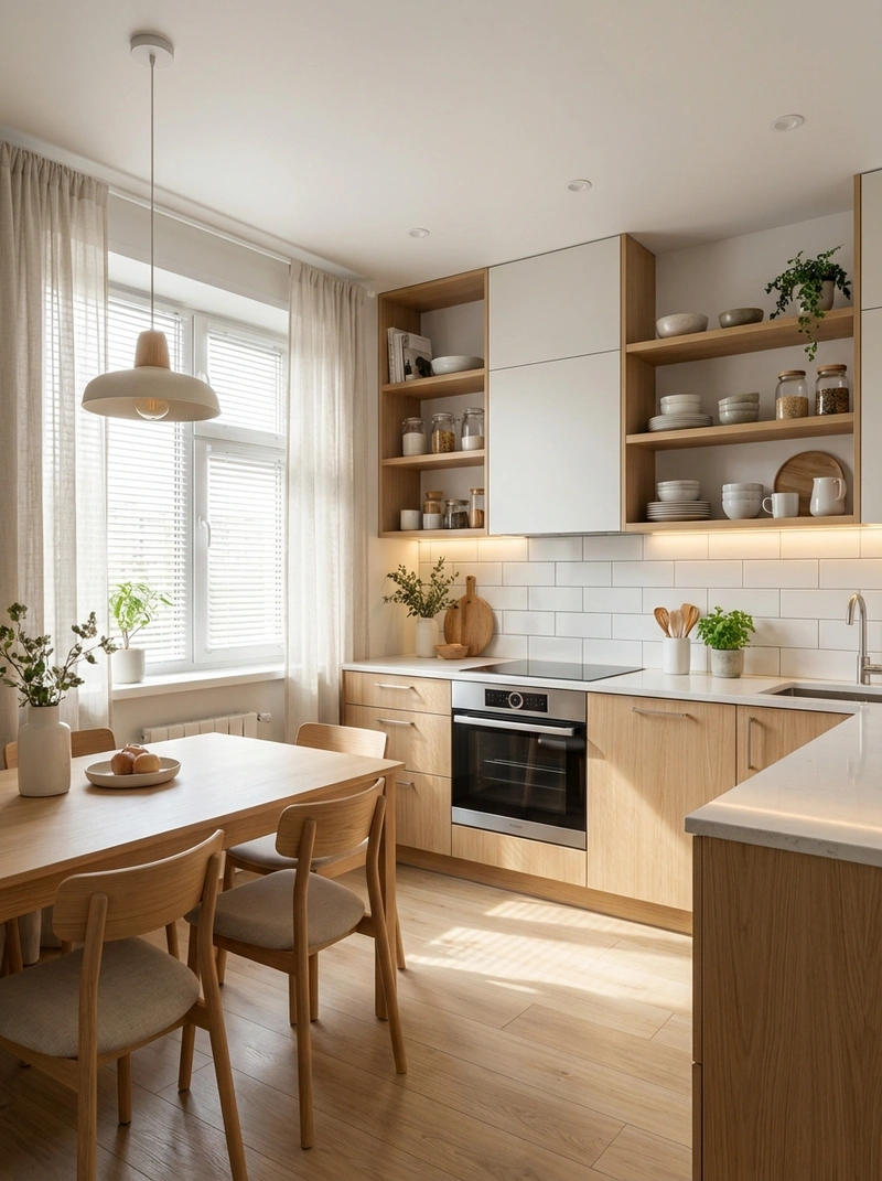 Дизайн интерьера в стиле Сканди — Кухня от нейросети RoomGPT