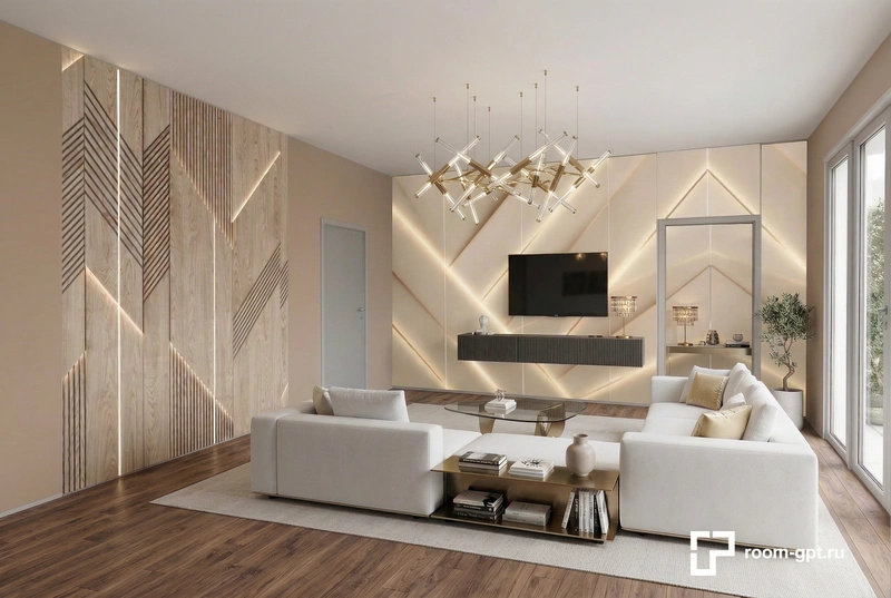 Дизайн интерьера в стиле Контемпорари — Гостиная от нейросети RoomGPT