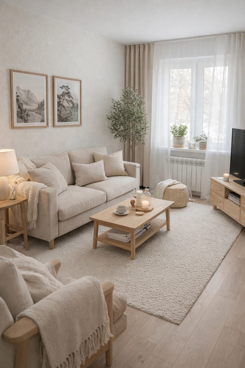 Дизайн интерьера в стиле Хюгге — Гостиная от нейросети RoomGPT