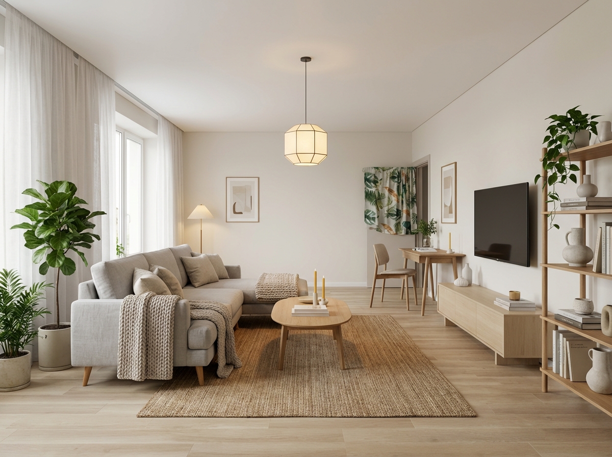 Дизайн гостиной в стиле Хюгге — фото интерьера от нейросети RoomGPT