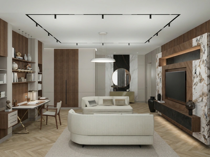 Дизайн гостиной в стиле Контемпорари — фото интерьера от нейросети RoomGPT