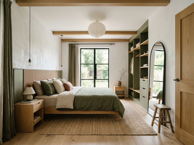 Дизайн спальни в стиле Japandi — фото интерьера от нейросети RoomGPT