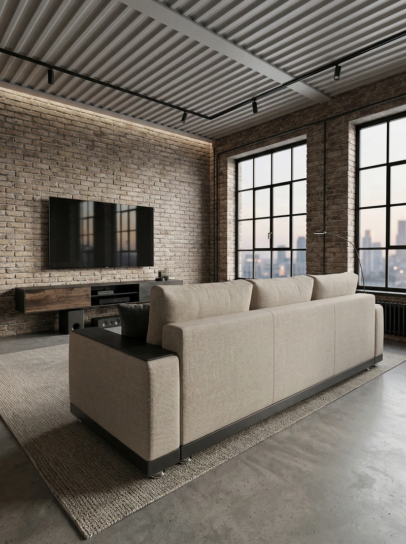 Дизайн гостиной в стиле Лофт — фото интерьера от нейросети RoomGPT