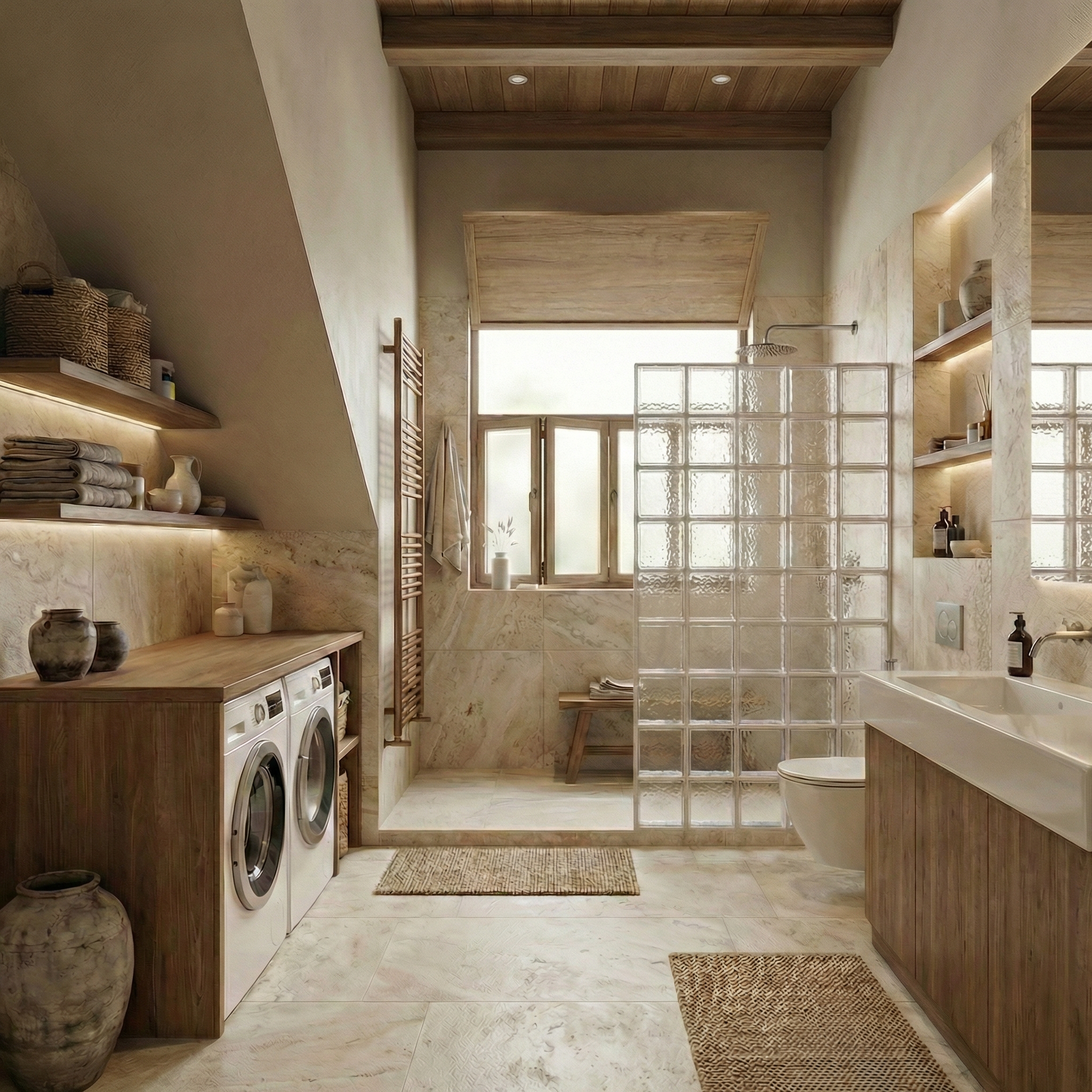 Дизайн ванной в стиле Japandi — фото интерьера от нейросети RoomGPT