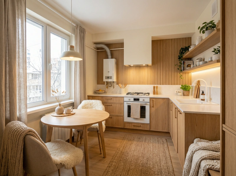 Дизайн интерьера в стиле Хюгге — Кухня от нейросети RoomGPT