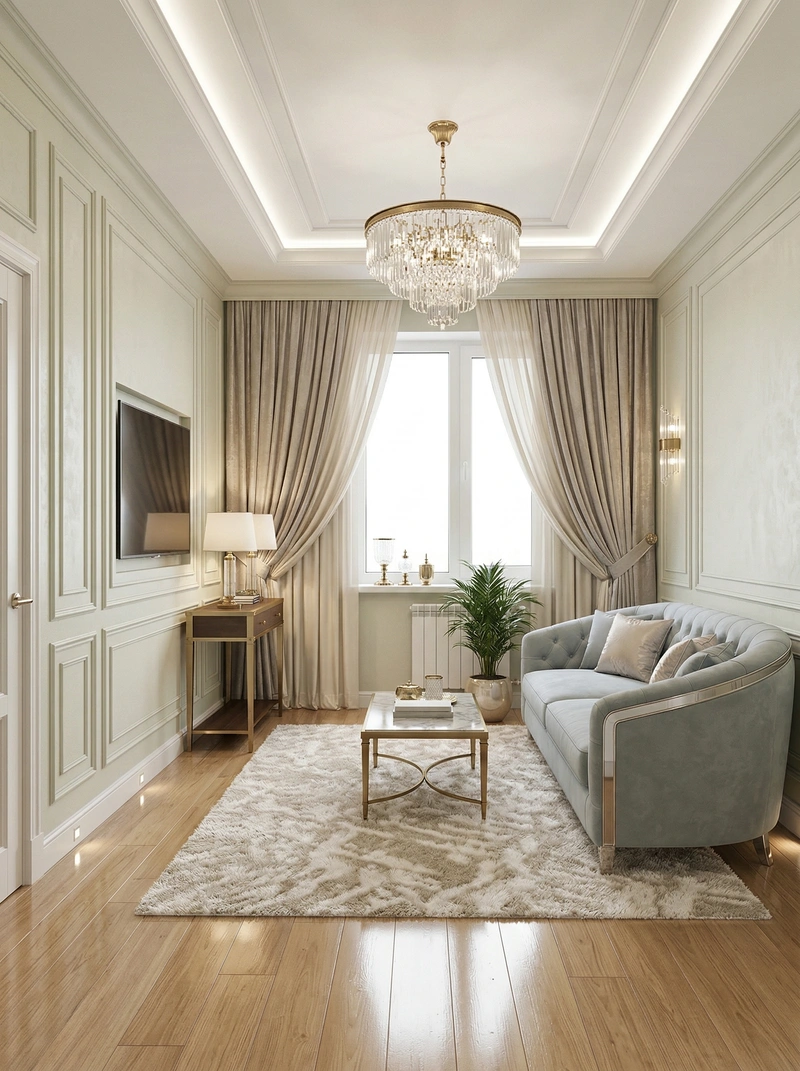 Дизайн гостиной в стиле Неоклассика — фото интерьера от нейросети RoomGPT