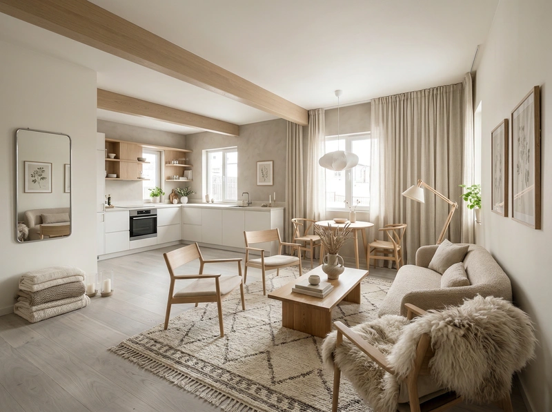 Дизайн интерьера в стиле Хюгге — Гостиная от нейросети RoomGPT