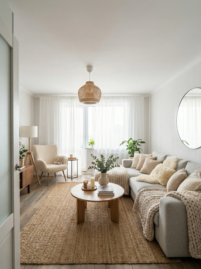 Дизайн интерьера в стиле Хюгге — Гостиная от нейросети RoomGPT