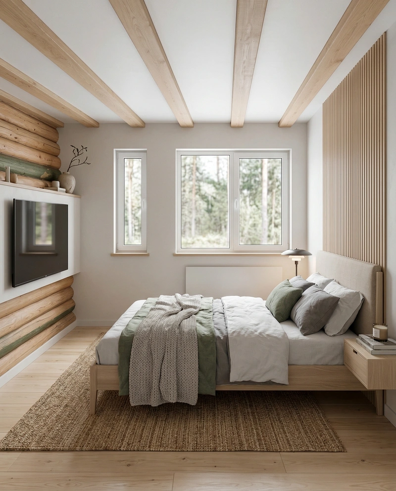 Дизайн спальни в стиле Сканди — фото интерьера от нейросети RoomGPT