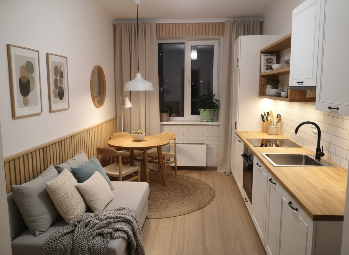 Дизайн кухни в стиле Хюгге — фото интерьера от нейросети RoomGPT