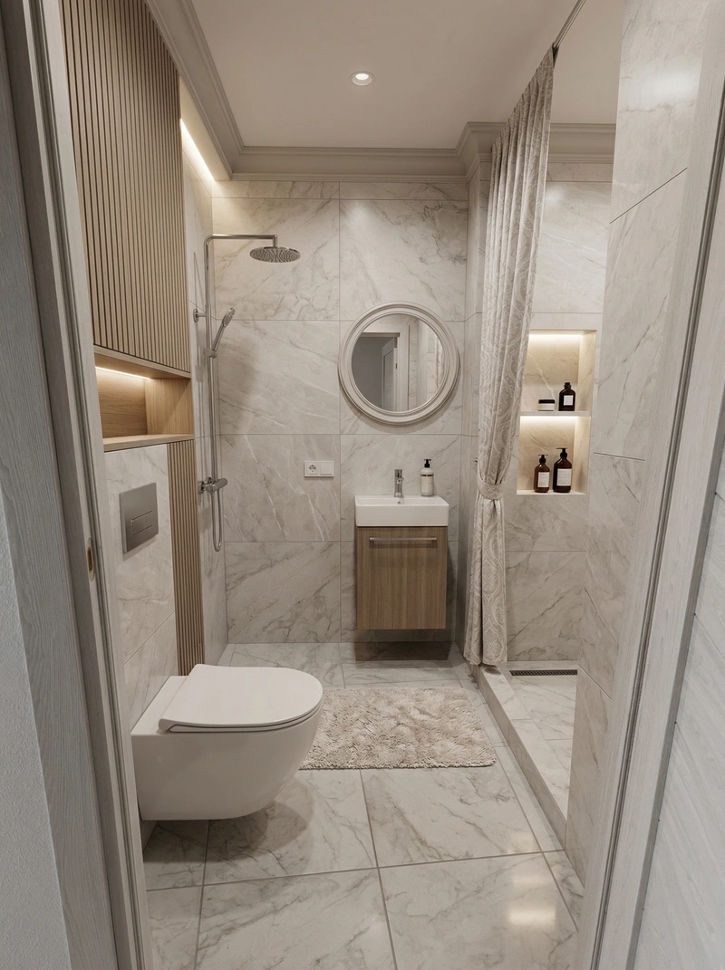 Дизайн ванной в стиле Неоклассика — фото интерьера от нейросети RoomGPT