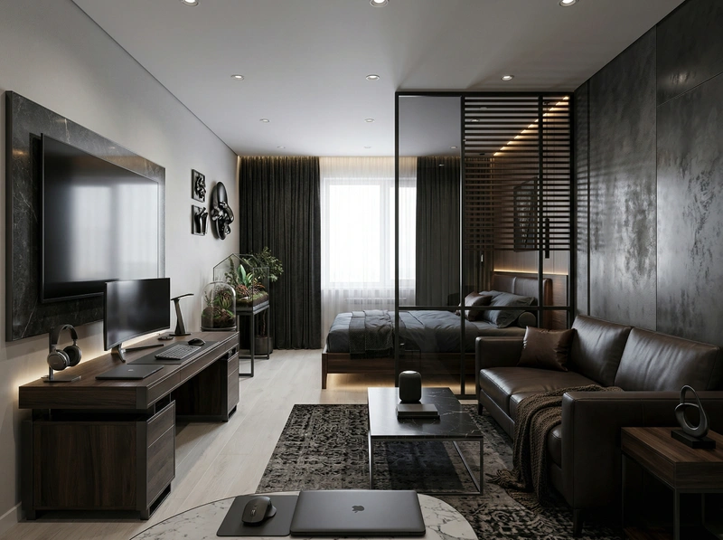 Дизайн гостиной в стиле Блэктэк — фото интерьера от нейросети RoomGPT