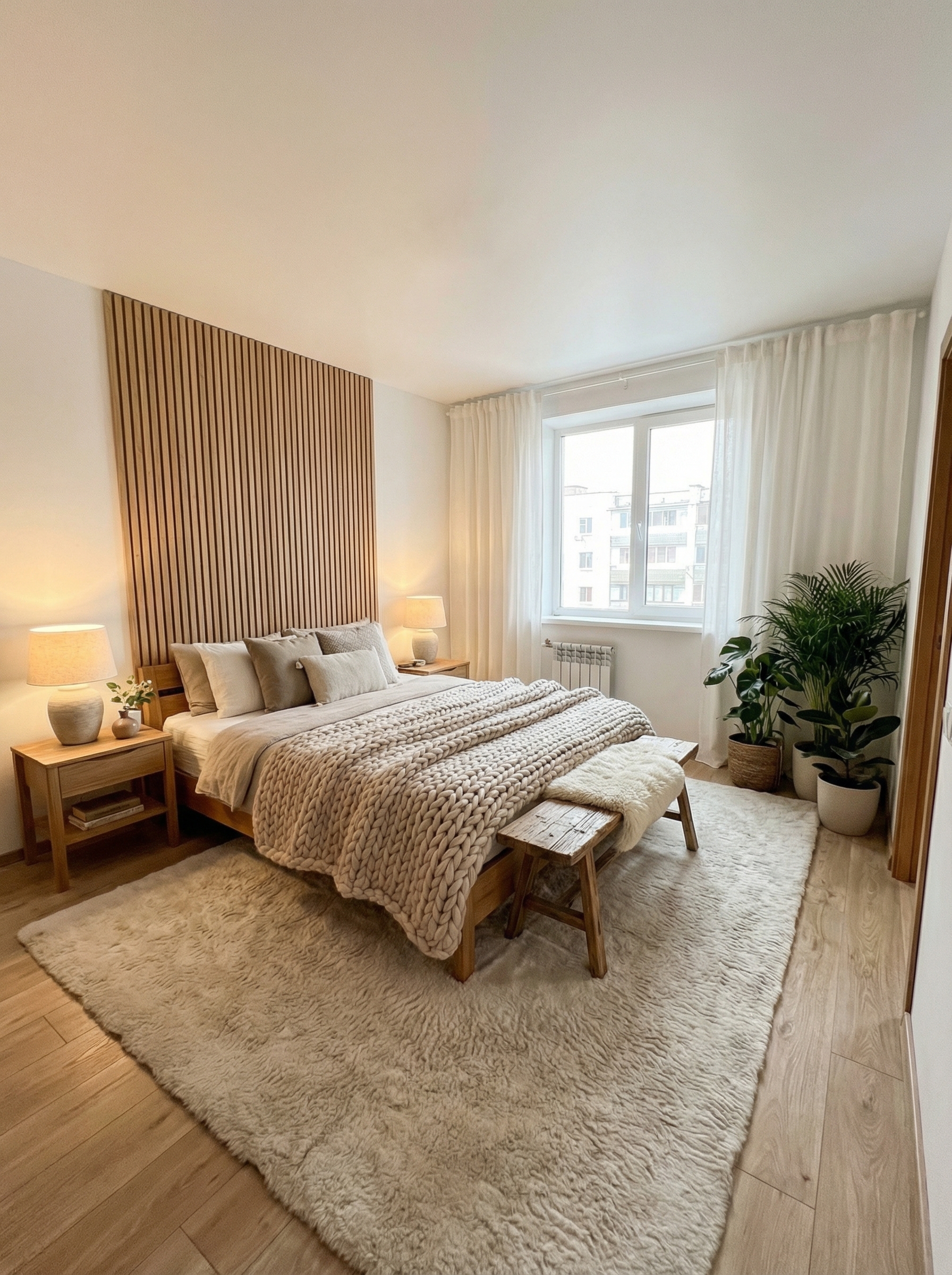 Дизайн спальни в стиле Хюгге — фото интерьера от нейросети RoomGPT